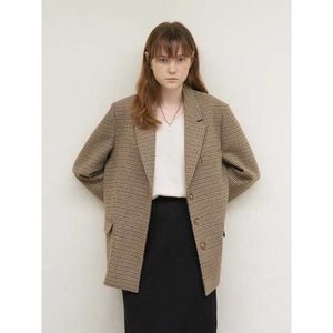 MARRON EDITION Women Houndstooth Long Sleeve Suit Blazer Brown 30% Wool OS $248